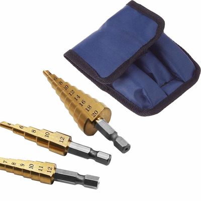 3pcs Hss4241 Titanium Coated Step Core Drill Bit Set For Metal Drilling