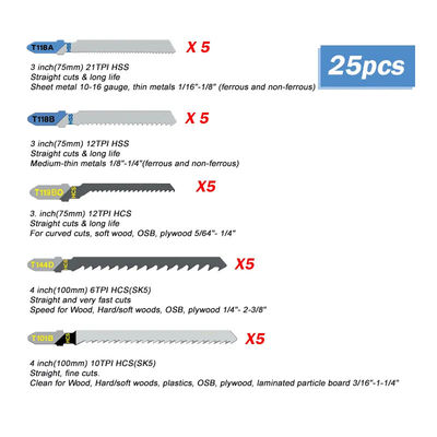 25 Piece Professional Jigsaw Saw Blades For Drywall Board Wood And Metal Cutting