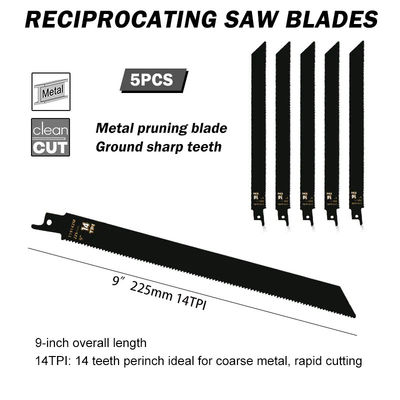 5 Pack 9 Inch 14TPI Sawzall Blades Cast-Iron Bi-Metal Sabre Saw Blades Heavy Metal Cutting Reciprocating Saw Blades