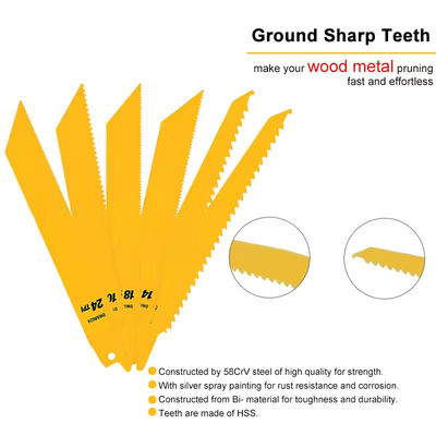 6-Piece Metal Wood Cutting Reciprocating Saw Blades Set for metal, plastic, wood, and drywall