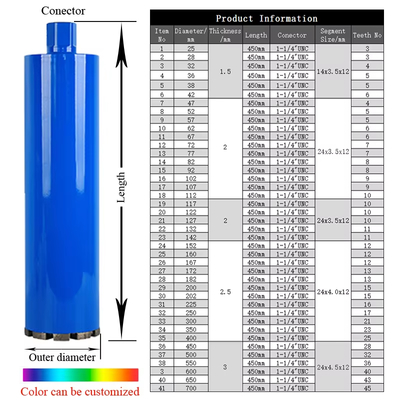 4" Laser Welded Core Bit For Reinforced Concrete With Net Shape Segments