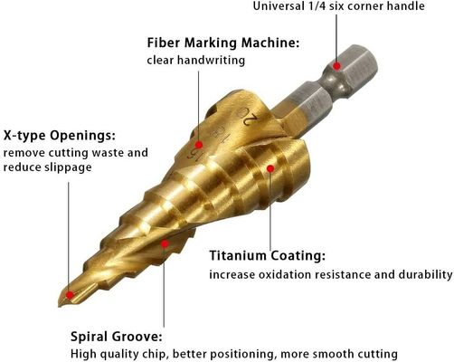 SGS 15 Steps HSS4241 Metal Drilling Hex Shank Hss Drill Bits Spiral Groove