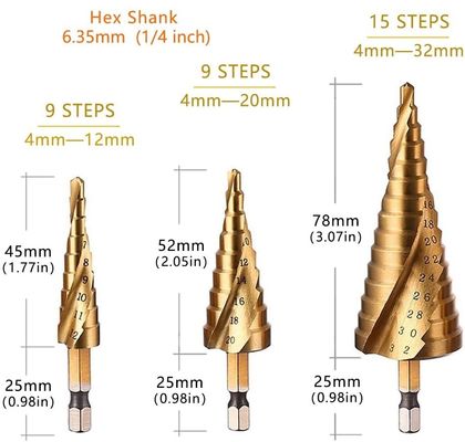 SGS 15 Steps HSS4241 Metal Drilling Hex Shank Hss Drill Bits Spiral Groove