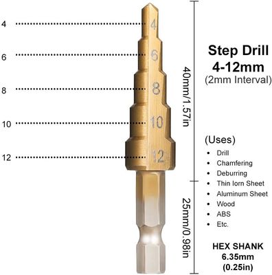 6.35mm Diameter Titanium Coated 3 PCS HSS Co Steel Drill Bits