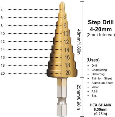 6.35mm Diameter Titanium Coated 3 PCS HSS Co Steel Drill Bits