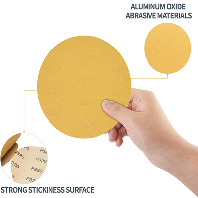 Gold 6.4 Inch Aluminum Oxide PSA Sandpaper Disc Pad For Automotive Wood